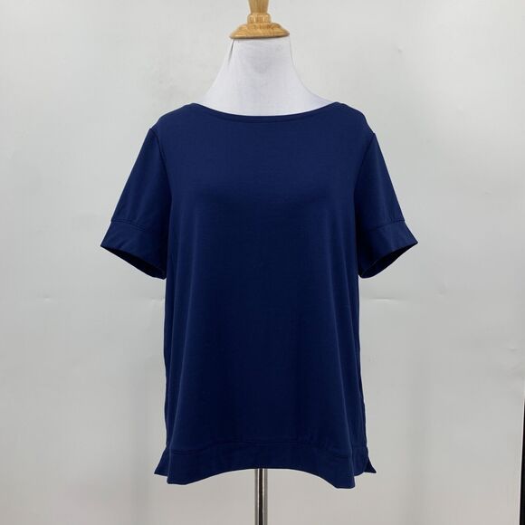 Lands End Basic Shirt Womens S Small Navy Blue Solid Short Sleeve Stretch Tee - Picture 2 of 11